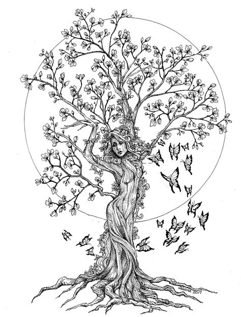 Back Tattoos Tree Of Life, Spine Tattoos For Women Tree Of Life, Tree Lady Tattoo Mother Nature, Tree With Woman As Trunk Tattoo, Woman As A Tree Tattoo, Tree Of Life Feminine Tattoo, Tree Off Life Tattoo, Womens Tree Of Life Tattoos, Tree Of Life Tattoo For Women On Leg