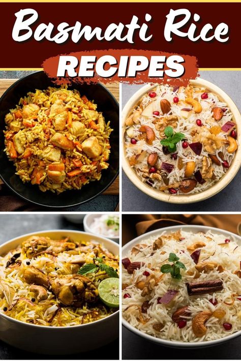 These tempting basmati rice recipes make excellent side dishes and entrees! From rice pilaf to fried rice to soup and salad, you can't go wrong with these dishes. Dishes With Basmati Rice, Basmati Rice Side Dish Recipes, Recipes Using Basmati Rice, Basmati Brown Rice Recipes, Flavored Basmati Rice Recipes, Basmati Fried Rice Recipes, Balsamic Rice Recipes, Healthy Basmati Rice Recipes, Basamitti Rice Recipes