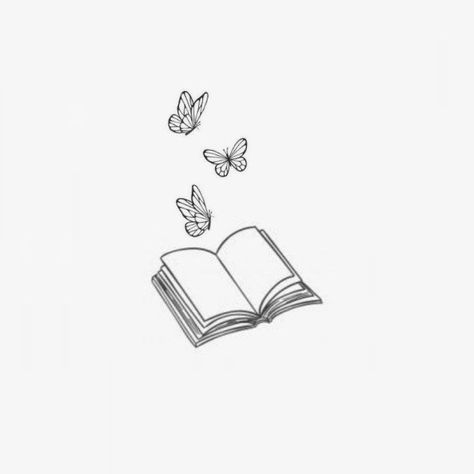 Open Book With Butterflies Tattoo, Tiny Tattoos Book Lovers, Book Silhouette Tattoo, Book With Pages Flying Out Tattoo, Open Book Tattoo Designs, Open Book With Flowers Tattoo, Butterfly And Book Tattoo, Butterfly Book Tattoo, Minimalistic Book Tattoo