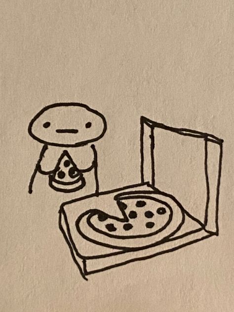 Pizza Box Tattoo, Drawing Funny Ideas, Pizza Doodle Drawings, Pizza Drawing Aesthetic, How To Draw Pizza, Mr Bored Drawing, Giants Doodle, Mr Bored Doodle, Funny Art Doodles