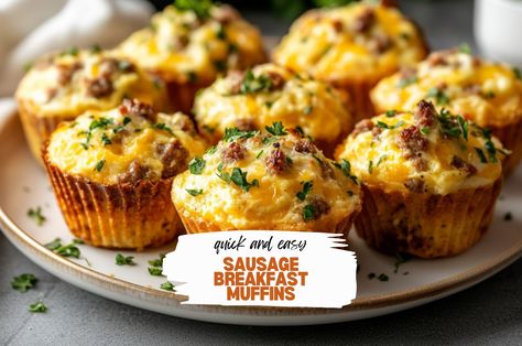 Quick And Easy Sausage Breakfast Muffins Breakfast Muffins With Sausage, Sausage Breakfast Rolls, Sausage Egg Recipes, Healthy Breakfast With Sausage, Sausage Bisquick Muffins, Sausage Muffins Breakfast, Breakfast Sausage Ideas, Recipes With Breakfast Sausage, Egg And Sausage Muffins