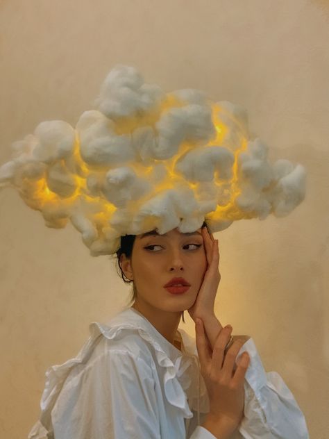 Cloud Hat, Pebble Crafts, Glass Pebbles, Crazy Hats, Creative Photoshoot Ideas, Halloween Inspo, Hat Ideas, Artistic Inspiration, Moon Flower