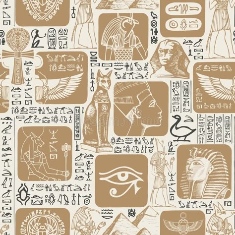 Vector seamless pattern on the Ancient Egypt theme stock illustration Egyptian Art Drawing, Egyptian Design Pattern, Winged Woman, Egypt Theme, Egyptian Drawings, Goddess Of Life, Egypt Design, Theme Illustration, Egyptian Pattern