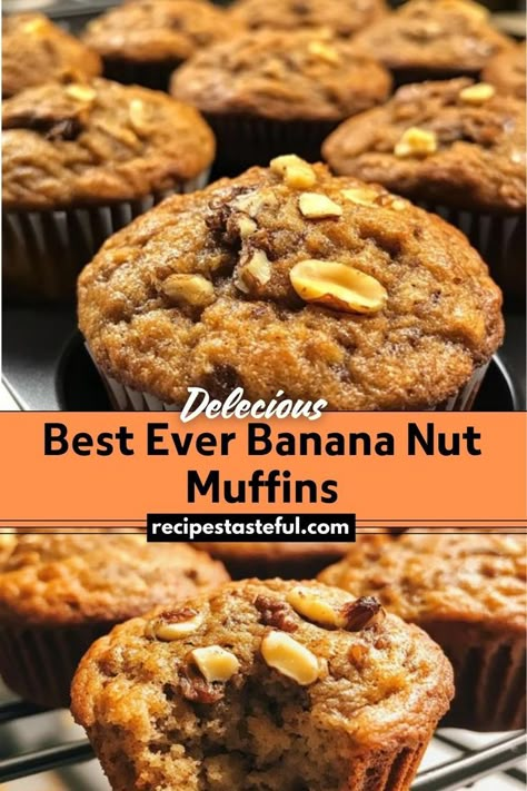 These Best Ever Banana Nut Muffins are soft, moist, and packed with the rich flavors of ripe bananas and crunchy walnuts. Perfect for breakfast or a snack, these muffins offer a delightful balance of sweetness and nutty texture. Muffins Made With Bananas, Mini Banana Nut Muffins, Best Ever Banana Muffins, Banana Nut Muffins Recipe Moist, Banana Nut Muffins Easy, Jumbo Banana Nut Muffins, Banana Nut Cupcakes, Best Banana Nut Muffins, Healthy Banana Nut Muffins