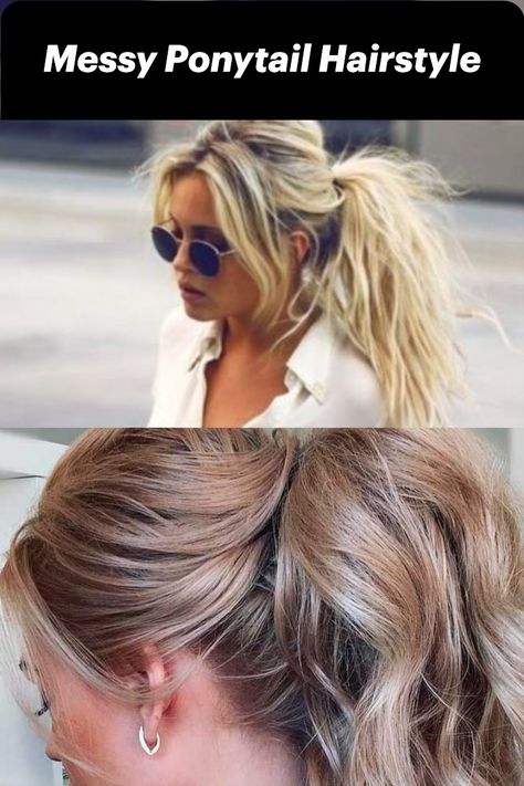 Messy Ponytail Hairstyle Messy High Ponytail Hairstyles, Medium Length Ponytail Ideas, Loose Ponytail Hairstyles, Best High Ponytail, Messy Ponytail Tutorial, Nail Design Halloween, Topsy Tail Hairstyles, Ponytail Looks, Messy High Ponytails