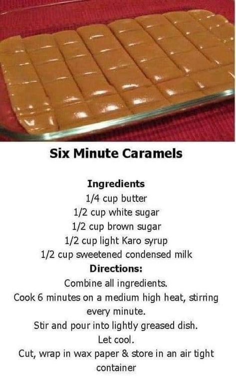 Six Minute Caramels, Caramel Ingredients, Food Candy, Candy Recipes Homemade, Homemade Candy, Christmas Candy Recipes, Caramel Candy, Candy Treats, Candy Fudge