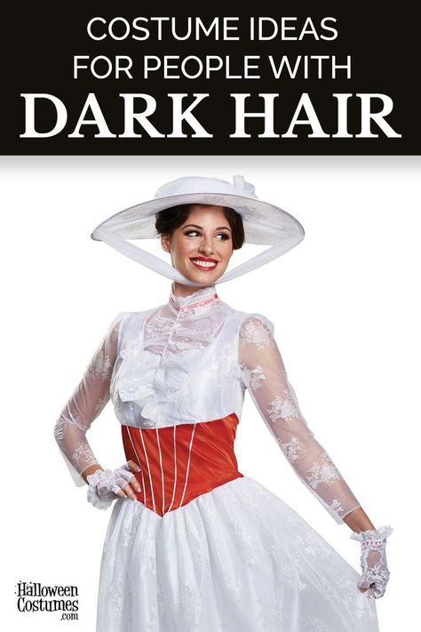 Dark hair is the most common hair color, which gives plenty of options when it comes to picking character costumes for Halloween! Whether you're hunting for brunette Halloween costumes or costumes with black hair, the world is at your fingertips. There are also tons of costume ideas if your dark hair is curly, long or even short! Keep reading to see what dark hair costume ideas HalloweenCostumes.com has to offer! Long Brown Hair Costume Ideas, Costumes With Black Hair, Dark Hair Costume Ideas, Brunette Halloween Costumes, Brunette Halloween, Black Hair Halloween Costumes, Outfit Ideas Halloween, Halloween Costumes For Brunettes, Brown Hair Halloween Costumes