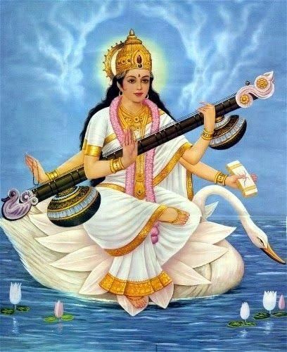 Saraswati Goddess on White Lotus Mata Saraswati, Ma Saraswati, Saraswathi Devi, Devi Saraswati, Saraswati Picture, Saraswati Painting, Saraswati Mata, Maa Saraswati, Saraswati Photo