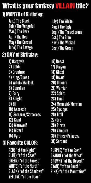 Birthday Scenario Game, Scenario Game, Birthday Scenario, Villain Names, Name Games, Funny Names, Name Generator, What Is Your Name, The Villain