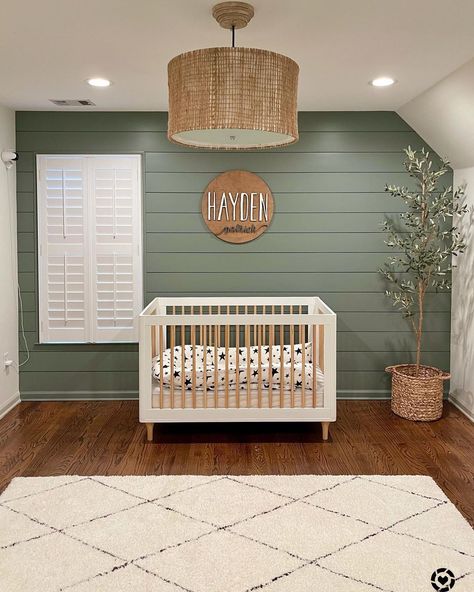 19 Green Accent Wall Ideas to Refresh Your Space Nursery Hardwood Floors, Sage Green Shiplap Wall Nursery, Green Nursery Design, Wildlife Theme Nursery, Nursery Ideas Paint, Retreat Sherwin Williams Living Room, Green Baby Rooms, Boho Green Nursery, Sage Green Nursery Gender Neutral