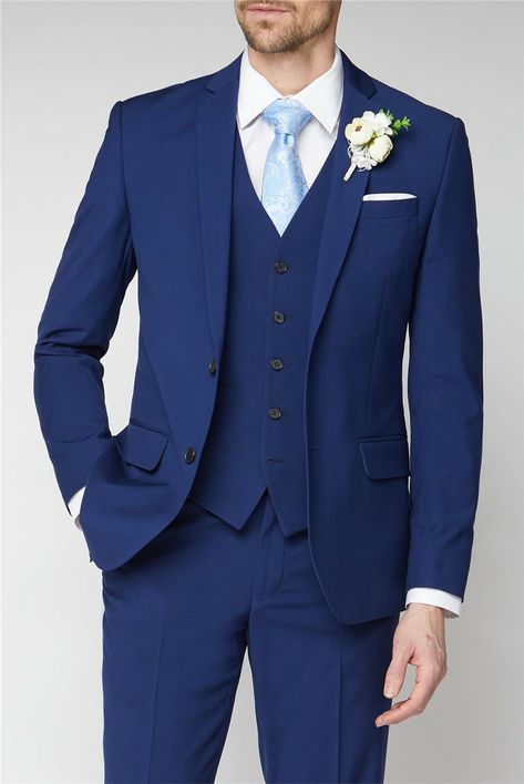 Blue Wedding Suit Groom, Blue 3 Piece Suit, Blue Tuxedo Wedding, Wedding Suits Men Blue, Suit For Groom, Blue Groomsmen Suits, Groom Blue Suit, Men Suit Wedding, Blue Groomsmen