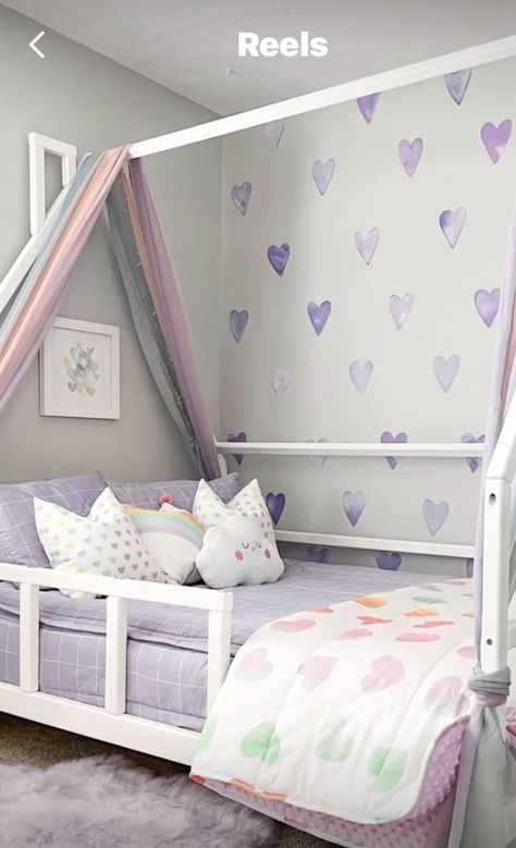 Purple Toddler Bedroom, Purple Toddler Room, Purple Girls Bedroom, Purple Girls Room, Girls Room Diy, Shared Girls Room, Kid Room Ideas, Pink Girl Room, Cozy Baby Room