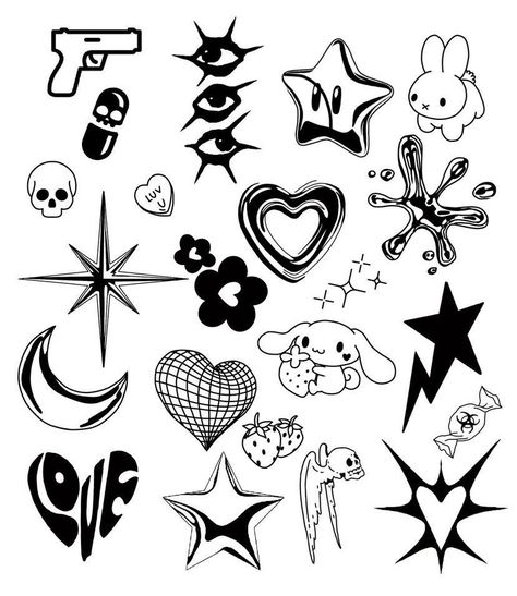 Flash Tiny Tattoo, Tattoo Flash For Beginners, Tattoo Ideas Drawings Simple, Fortnite Tattoo Ideas, Flash Tattoo Designs Ideas, Tiny Symbol Tattoo, Sticker Ideas Black And White, Flash Tattoo Simple, Small Tattoos Flash