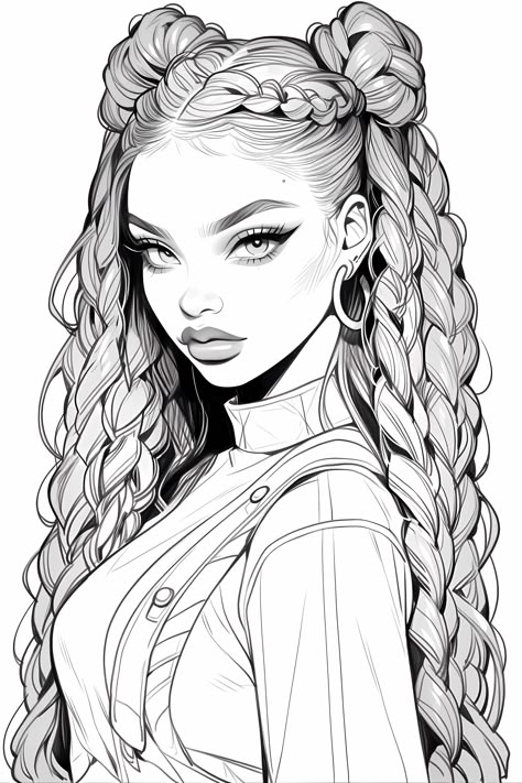 Baddie Coloring Pages, People Coloring Pages, Manga Coloring Book, Color Drawing Art, Adult Coloring Designs, Black And White Art Drawing, Detailed Coloring Pages, Image Swag, Color Drawing