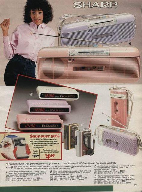 Sharp 1986 (Stereo Radio Cassette Player QT-50, Clock Radio FX-C22, AM/FM Monoral Cassette Recorder, AM/FM Stereo Cassette Player) Pink Radio, 90s Memories, New Retro Wave, 80s Nostalgia, Portable Radio, Childhood Toys, 90s Kids, The Good Old Days, Back In The Day