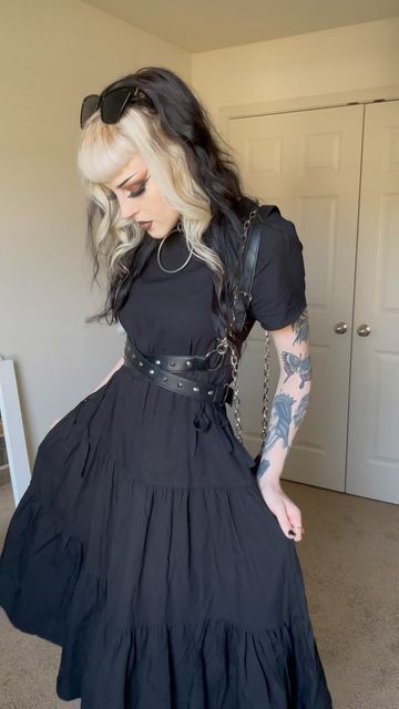 🖤 Norelle K 🖤 on Instagram: "Styling the Taris dress from @noctex 🖤 Tag someone who would wear this 🥰🦇🖤 . . . #noctex #gothstyle #summergoth #gothfashion #darkaesthetic #gothgoth #goff #ootd #gothic" Alt Dresses Casual, Cottage Core Goth Outfits, Alternative Dress Outfit, Goth Outfits Dress, Alt Dress Outfits, Goth Summer Aesthetic, Goth Dress Outfit, Summer Gothic Outfits, Adult Goth Fashion