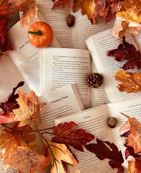 Autumn Colours Aesthetic, Reading Autumn Aesthetic, Book Autumn Aesthetic, Autumn Colors Aesthetic, Fall Aesthetic Reading, Cute Book Pictures, Books Autumn Aesthetic, Fall Bookstagram Ideas, Autumn Pumpkin Aesthetic