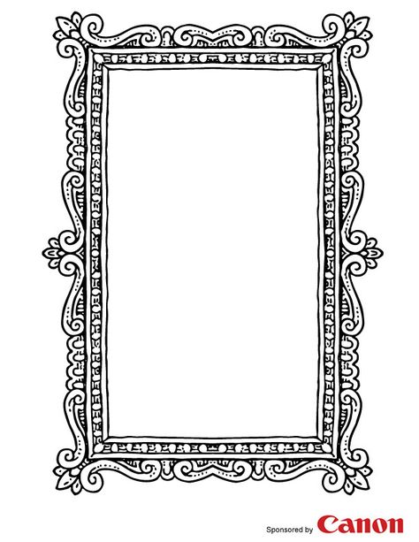 Frame 3 - Free Printable Coloring Pages..... this link has 5 different frames to choose from! Frame Design Drawing, Picture Frame Tattoo, Frame Black And White, Picture Frame Template, Picture Frame Drawing, Printable Craft Templates, Frames Ideas, Frame Drawing, Frames Design