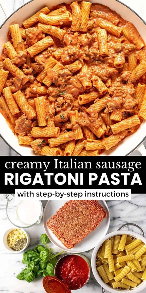 Creamy Sausage Rigatoni Pasta Recipe Sausage Rigatoni Pasta, Creamy Sausage Rigatoni, Homemade Kielbasa, How To Grill Asparagus, Italian Sausage Rigatoni, Grill Asparagus, Asparagus Grilled, Rigatoni Pasta Recipes, Italian Sausage Recipes Pasta