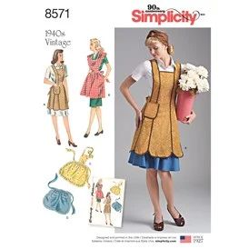 Simplicity Pattern 8571 Misses' Vintage Aprons Bib Apron Pattern, Diy Bridal Shower Gifts, Vintage Apron Pattern, Vintage Style Aprons, Fashion Apron, Simplicity Patterns Vintage, Apron Patterns, Apron Sewing, 1950s House