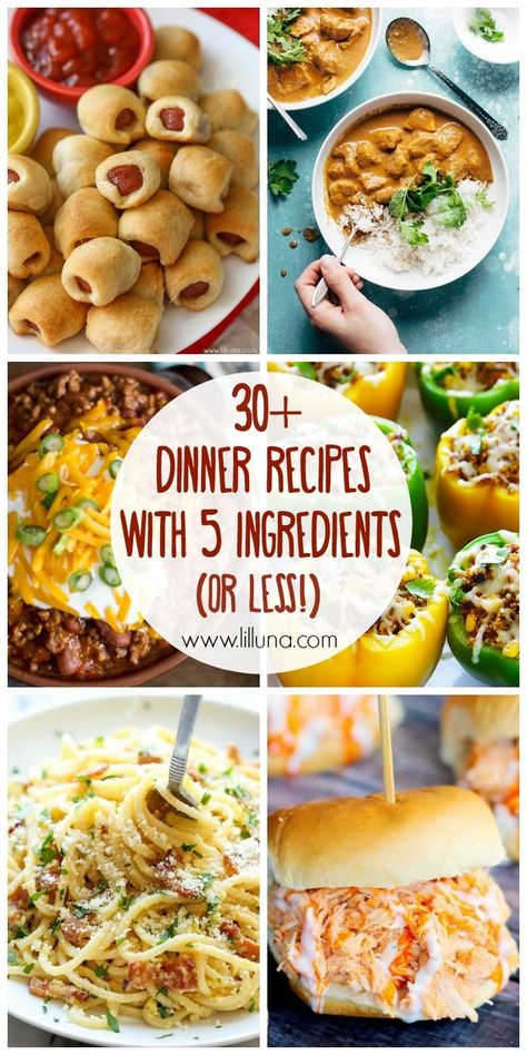 30+ dinner recipes that ALL consist of 5 ingredients OR LESS!! They might be simple recipes, but they're still DELICIOUS! { lilluna.com } 5 Ingredients Or Less, 5 Ingredient Dinners, Fast Dinner Recipes, 5 Ingredient Recipes, Fast Dinners, Be Simple, Cheap Dinners, 5 Ingredient, Simple Recipes