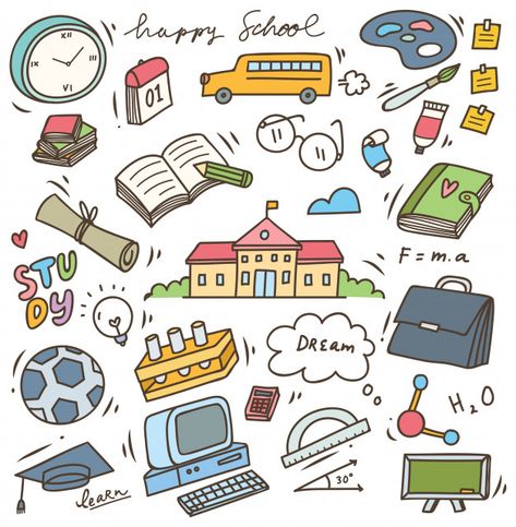 Back To School Vector, School Doodles, Background School, School Vector, School Material, About School, Notes Art, Cartoon Background, Bullet Journal Doodles