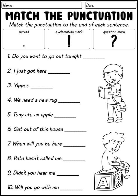 Improve your child's grammar and punctuation skills with our grade 1 punctuation worksheets. Help your child recognize and use periods, question marks, and exclamation points correctly. Start practicing today for better writing and language comprehension. #Grade1Grammar #PunctuationPractice #ElementaryEnglish #punctuationworksheetsgrade Second Grade Grammar Worksheets, Punctuation Worksheets 2nd Grade, Grammar Games For Kids, Punctuation Activities, Punctuation Worksheets, About Periods, Worksheets For Grade 1, Better Writing, Kindergarten Colors