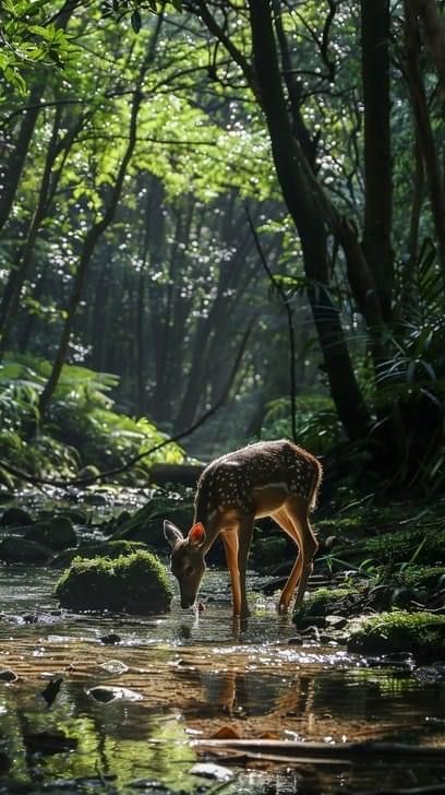 Deer In Forest Photography, Deer In Forest Aesthetic, Animals In Nature Photography, Deer Photography Forests, Deer In Forest Painting, Nature Photoshoot Aesthetic, Deer Wallpaper Aesthetic, Aesthetic Animals Wallpaper, Forest Lake Aesthetic