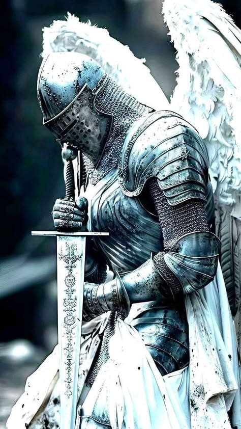 Angels With Swords, Angel In Armor, Knight With Wings, Winged Knight, Angel Knight, Angel Warrior Tattoo, Warrior Angels, Knight Statue, Guardian Angel Pictures