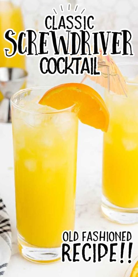 This classic screwdriver cocktail recipe is perfect. Not only is it smooth, but the OJ adds a delicious citrus twist that enhances the vodka’s taste. Screw Driver Cocktail, Screwdriver Drink Recipe, Screwdriver Recipe, Screwdriver Drink, Bar In A Jar, Screwdriver Cocktail, Orange Juice Cocktails, Orange Juice And Vodka, Orange Vodka