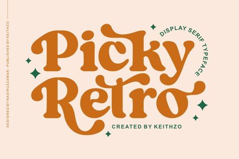 Picky Retro font is a bold and charismatic display serif font that brings a touch of vintage flair to your designs. Its strong and distinctive letterforms evoke a sense of classic elegance while adding a hint of playful nostalgia. Whether you’re designing logos, headlines, or invitations, Picky Retro adds a timeless charm that’s sure to […] Get your free download of the Picky Retro Font now at FreeFontDL - Free Font Download! Tattoo Generator, Logos Vintage, Logos Retro, Business Fonts, Font Ideas, Retro Quotes, Wallpaper Retro, Groovy Font, Logos Ideas