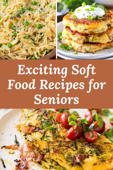 Eating often gets more difficult as people age. Soft food recipes, like the ones on this list, help to solve the problem, making food easier and much less stressful for seniors and caregivers. #softfood #cooking #recipes #senioreating Low Chew Food, Soft Meals Dinners, Crock Pot Soft Foods, Easy Meals For Seniors Dinners, Easy To Chew Food Recipes, Meals For Denture Wearers, Soft Dishes To Eat, Dinner Soft Foods, Soft Food For Older People