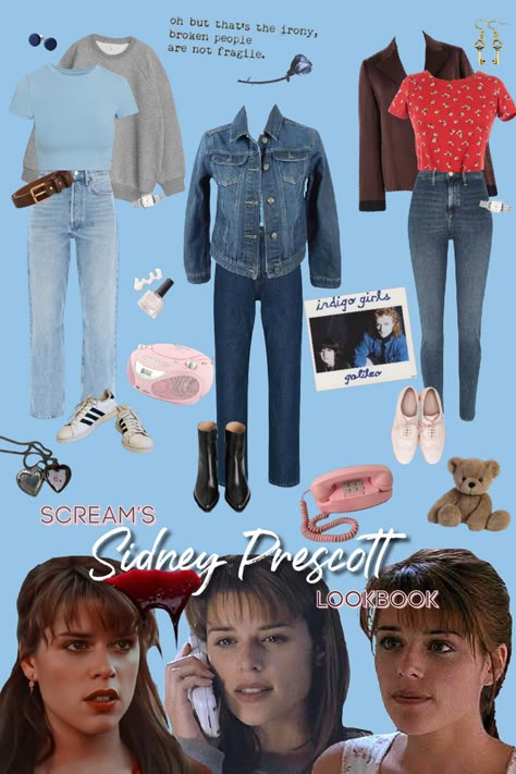 Scream Movie Sidney Outfits, Halloween Costumes Sidney Prescott, Sydney Prescott Scream Outfit, Scream Movie Fashion, Scream Style Outfits, Scream Costume Sydney, Sidney Prescott Makeup, Sidney Prescott Cosplay, Sydney Costume Scream