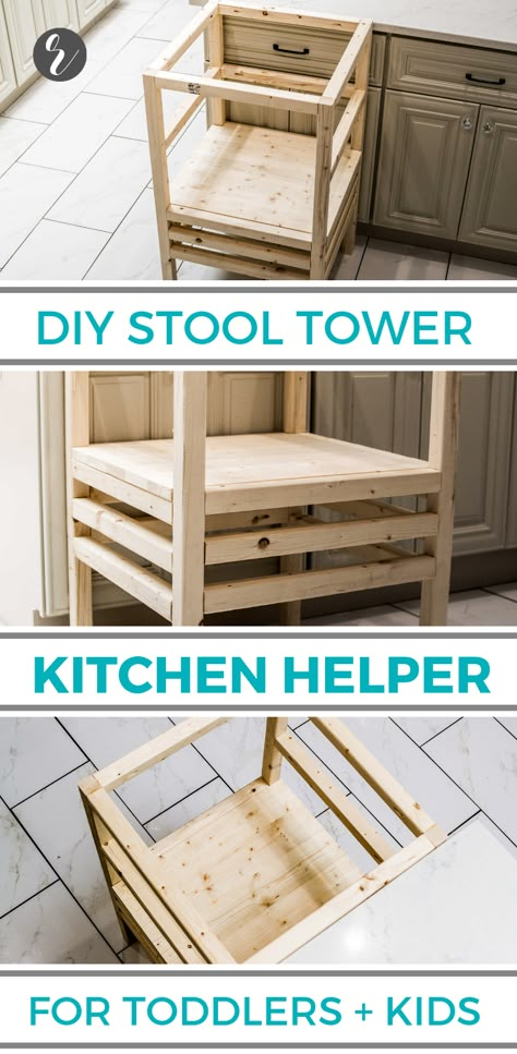 Kitchen Stools Diy, Kitchen Helper Stool, Toddler Kitchen Stool, Helper Stool, Diy Kids Kitchen, Kitchen Diy Ideas, Easy Diy Furniture, Crafting Room, Diy Stool