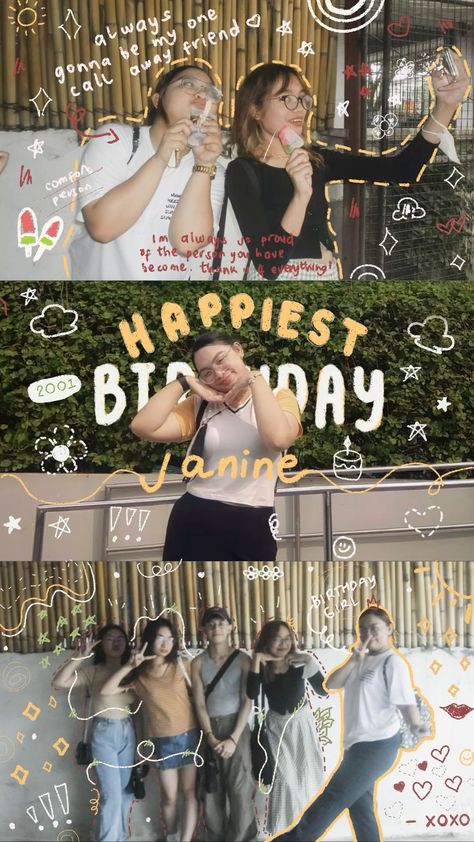 Janine’s day! Bday Edits Instagram, Instagram Post Doodle Ideas, Insta Story Ideas Two Photos, Birthday Greetings Aesthetic, Birthday Story Post Ideas, Idea Story Instagram Birthday, Bday Posts Instagram Story, Birthday Greetings Ig Story Ideas, Birthday Greetings Instagram Story