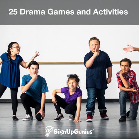 25 Drama Games and Activities Theater Games For Middle School, Theatre Camp Ideas, Drama Games Middle School, Acting Games For Kids, Performance Art Ideas, Drama Activities For Kids, Improv Games For Kids, Drama Club Ideas, Drama Games For Kids