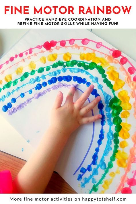 Rainbow Finger Painting Activity for Fine Motor Development in Children Fine Motor Development, Preschool Fine Motor Activities, Rainbow Activities, Playdough Activities, Motor Development, Preschool Fine Motor, Painting Activities, Fine Motor Skills Activities, Shapes Activities