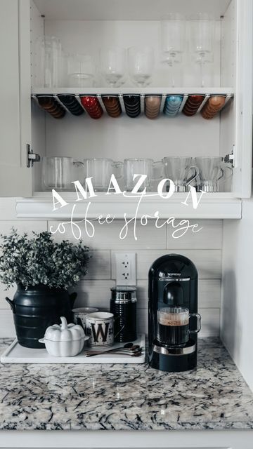 Outfit Inspo | Amazon Finds on Instagram: "Amazon Coffee ☕️ Storage! Need a better way to store your coffee pods?! Try this easy little project! These strips will work with any kind of coffee pods 👏🏻 . Comment below for a direct link or shop these finds in my bio! Everything is saved on both my Amazon 🇨🇦 + 🇺🇸 storefronts! 🫶🏼 . #founditonamazon #amazonhome #storageideas #storagesolutions #homeorganization #organizedhome #amazonfinds #amazonhomefinds #amazonmusthaves #amazonkitchen #amazon Organize Nespresso Pods, Coffee Station Nespresso, Nespresso Coffee Pod Storage, Nespresso Setup Coffee Stations, Coffee Pod Organization, Nespresso Coffee Bar Ideas Modern, Nespresso Pod Organization, Nespresso Set Up, Nespresso Organization