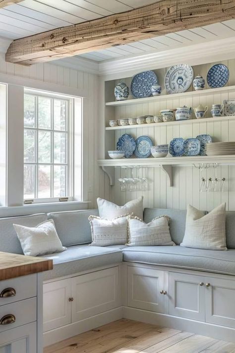 Cape Cod House Kitchen, Cape Cod Kitchen Ideas, Beach House Interior Kitchen, 2024 Color Palette, Cozy Kitchen Nook, French Country Ideas, Muebles Shabby Chic, Coastal Cottage Decorating, Nook Table