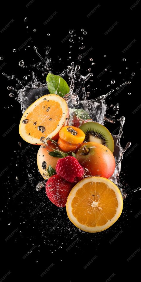 Premium Photo | A fruit salad with a splash of water. Tropical Fruit Photography, Fruits Wallpaper, Full Hd Wallpaper Download, Fruit Splash, Splash Of Water, Fruit Picture, Fruit Wallpaper, Fruit Photography, Fruit Water