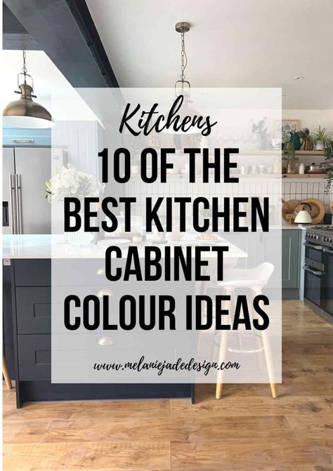 10 of the best kitchen cabinet colour ideas and two-tone kitchens Pinterest pin Shaker Kitchen Colour Schemes, Multi Colour Kitchen Cabinets, Shaker Kitchen Colours, Howdens Kitchen Shaker, Two Colour Kitchen Units, Kitchen Cabinet Colours, Kitchen Cupboard Colours, Howdens Kitchen, Dark Grey Kitchen Cabinets