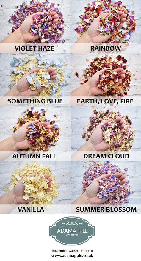 Dry Flower Confetti Wedding, Save On Flowers Wedding, Biodegradable Flower Petals, Confetti Packaging Ideas, Flower Wedding Confetti, Autumn Wedding Confetti, Fall Wedding Confetti, Bio Degradable Confetti, Eco Friendly Wedding Send Off