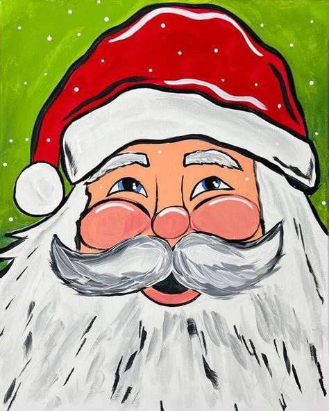 Drawing Santa, Santa Canvas, How To Draw Santa, Santa Paintings, Art Apron, Christmas Canvas Art, Santa Pictures, Paint Parties, Grand Kids