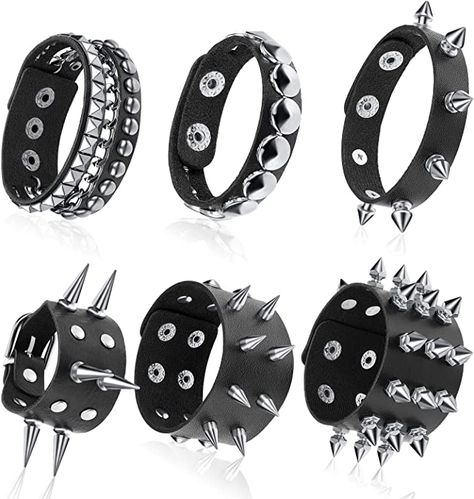 Amazon.com: 6 Pieces Punk Studded Bracelet Rivets Bracelet Leather Rivets Bracelet Cuff (Classic Style) : Clothing, Shoes & Jewelry Studded Bracelet, Spike Bracelet, Faux Leather Bracelets, Wrap Bangles, Womens Cuff Bracelets, Metal Spikes, Leather Rivets, Hand Accessories, Black Leather Bracelet