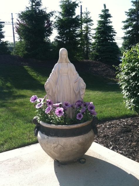 Catholic Garden, Marian Garden, Mary Garden, Blessed Mother Statue, Tattoo Plant, Prayer Garden, Catholic Decor, Catholic Home, Mary Statue