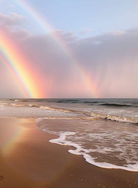 Beach With Rainbow, Sunset With Rainbow, Pisces Princess, Island Birthday, Rainbow Ocean, Kitten Aesthetic, Beach Rainbow, Cotton Candy Skies, Water Sunset