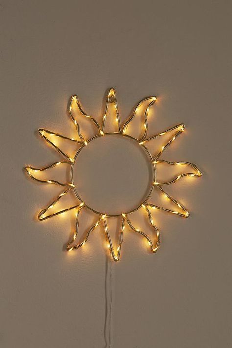 How to make DIY wire lights wall decorations | My desired home Yellow Room Decor, Sunflower Room, Celestial Sun, Yellow Room, Light Sculpture, Room Deco, Sun Light, Yellow Aesthetic, Cute Room Decor