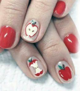 Apple Nails Art, Apple Pie Nails, Apple Nails Design, Fine Line Nail Art, Apple Nail Art, Beginner Nails, Apple Nails, Nail Info, Painting Blending