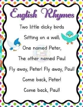 two little dicky birds  English rhymes for kindergarten, preschool. Home schooling worksheet English Rhymes For Kids, Rhymes For Kindergarten, English Rhymes, Reading Comprehension For Kids, English Stories For Kids, Kids English, Home Schooling, Rhymes For Kids, English Story