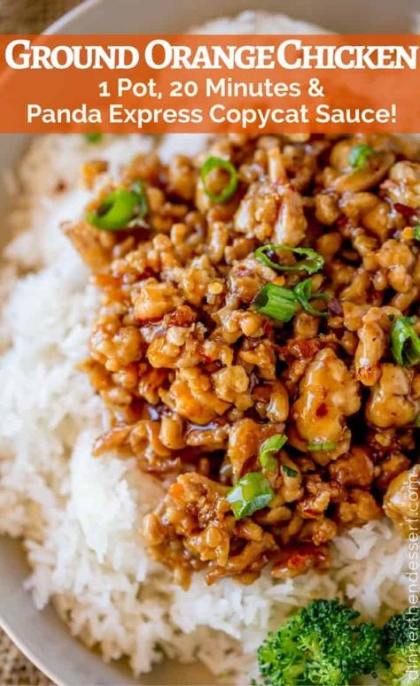 Ground Orange Chicken (1 Pan!) - Dinner, then Dessert Ground Orange Chicken Recipes, Crock Pot Ground Chicken Recipes, Ground Chicken Slow Cooker Recipes, Ground Orange Chicken, Panda Express Copycat, Chicken Delight, Ground Chicken Recipes, Ground Meat Recipes, Panda Express